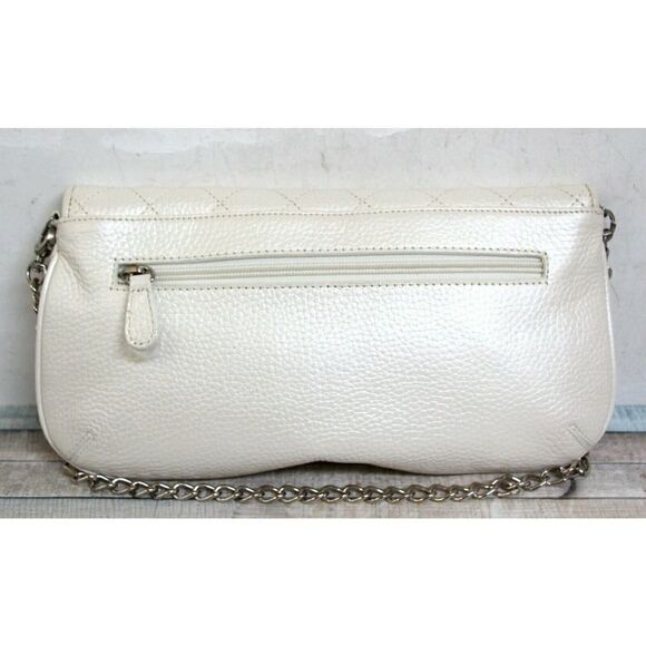 Arrow QUILTED STUDS PEARL IVORY GENUINE LEATHER FLAP SHOULDER BAG PURSE CLUTCH - Picture 2 of 8